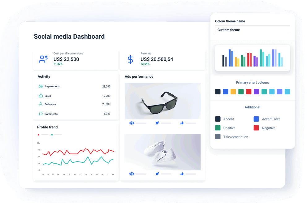 Get 100% match with your brand’s colors in Whatagraph
