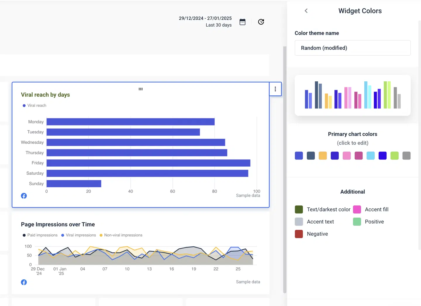 Customize Widget Colors - Interface with a widget customization sidebar and data charts.