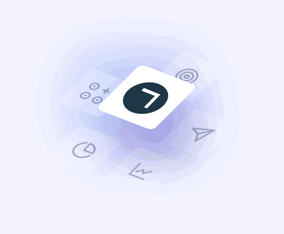 Cyfe Hero - Graphic of icons including target, arrow, graph and number seven
