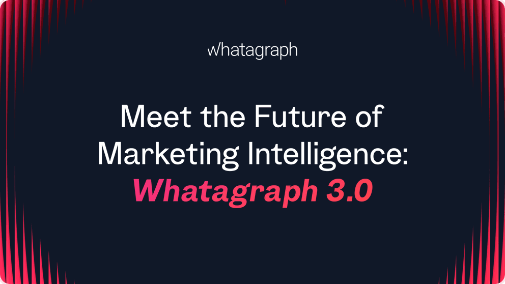 Whatagraph 3.0 - Dark background with white text, "Whatagraph" logo above tagline.